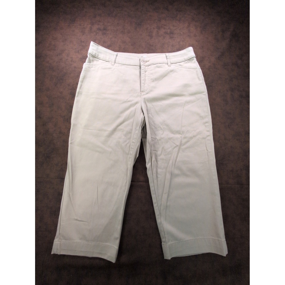 St. Johns Bay Khaki‎ Beige Tan Stretch Capri Pants Womens Size 14 Mid Rise Crop
